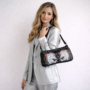 Ed Hardy Black and White Graphic Shoulder Bag